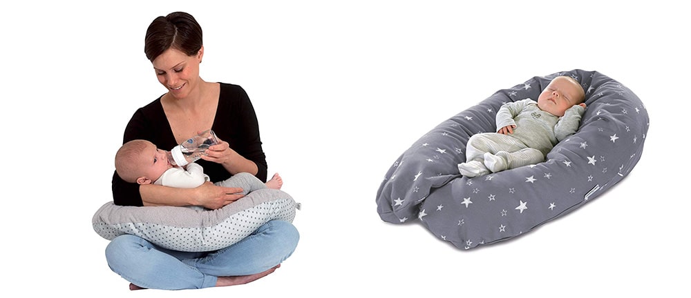 Niimo Coussin d' Allaitement Maternité Bebe avec Taie Coussin 100% Coton Amovible et Lavable Remplissage Oreiller de Fibres de Polyester Blanc-Coeurs Rouges 